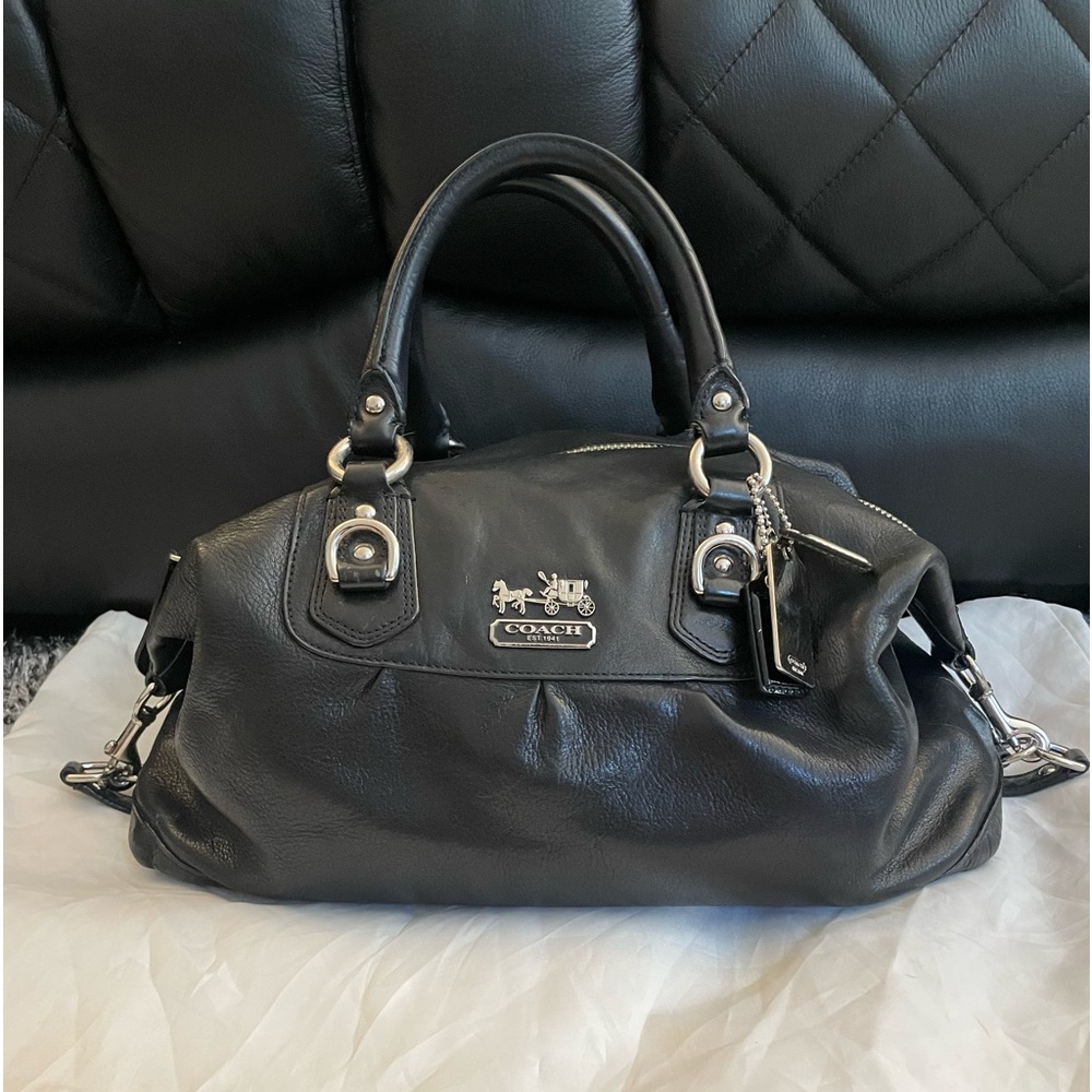 Coach Large Sabrina Black Leather Satchel With Detachable Strap & Dust Bag